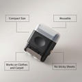 FurVeylo Portable Lint Roller Brush feature callout infographic on grey gradient